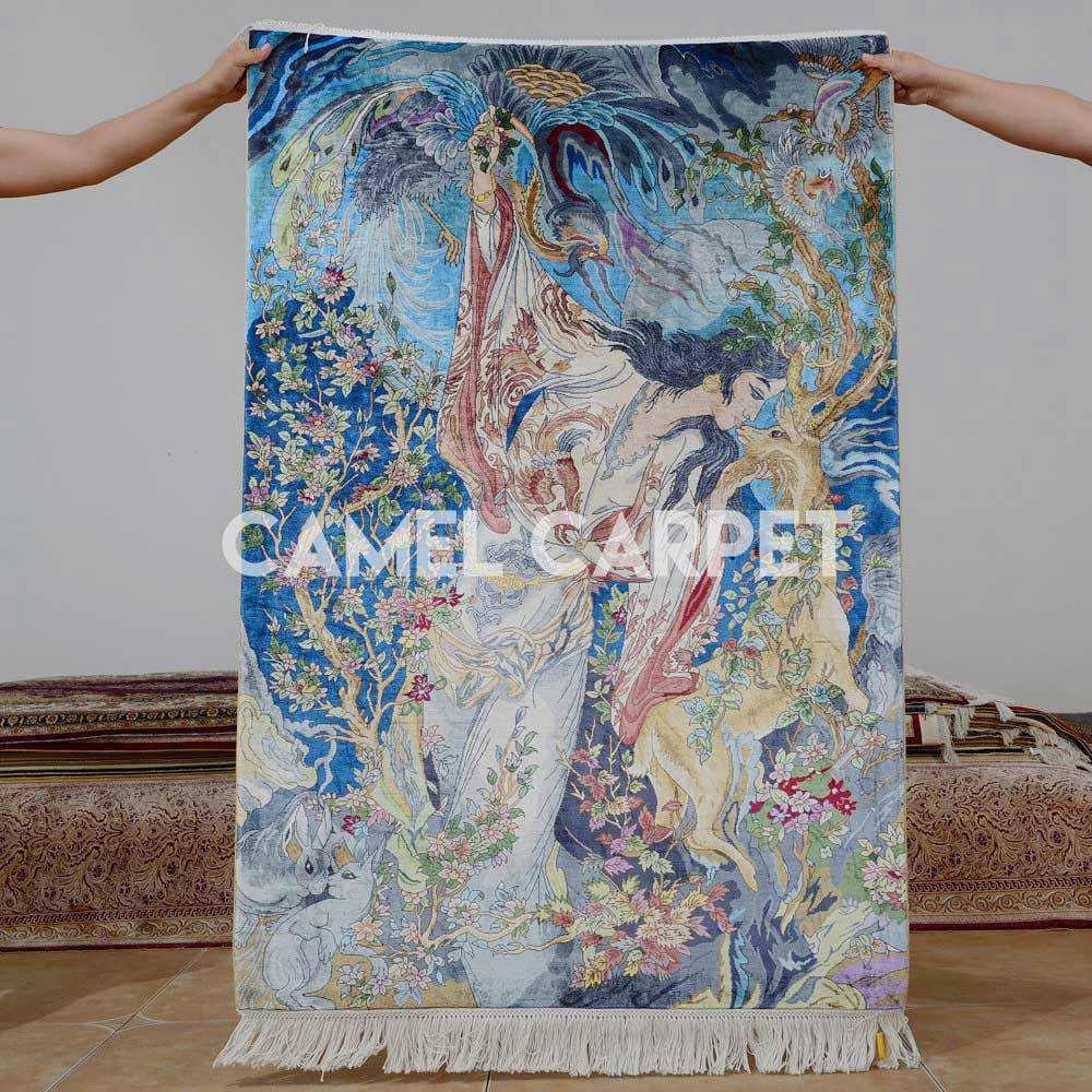 Girl And Deer Silk Tapestries For Sale .jpg